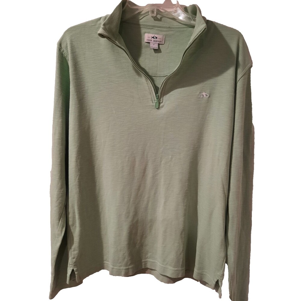 Fish Hippie Men’s Cotton Blend 1/4 Zip Pullover Long Sleeve Green Small S